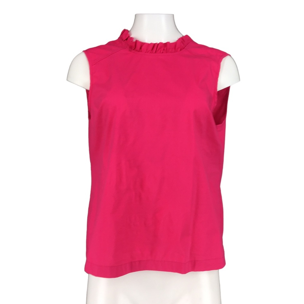 Laundry by Shelli Segal Top Ruffle Neck Poplin Button Back Sleeveless Pink  M